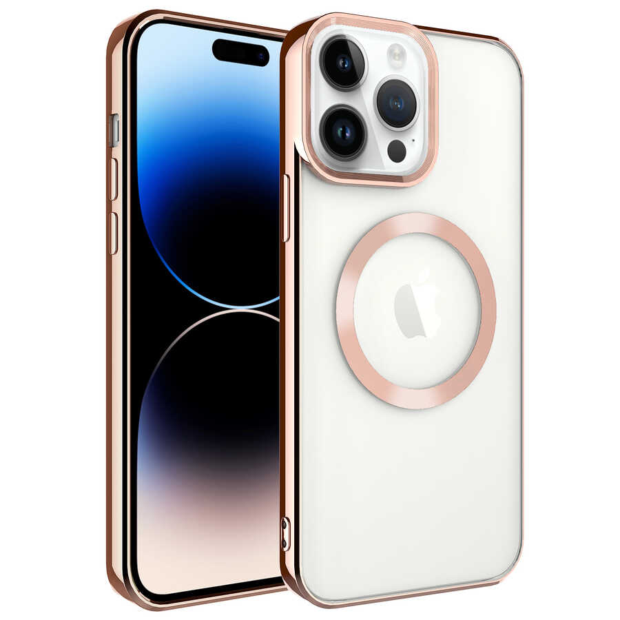 iPhone Uyumlu 14 Pro Kılıf M-safe Wireless Şarj Özellikli Zore Setro Silikon-Rose gold