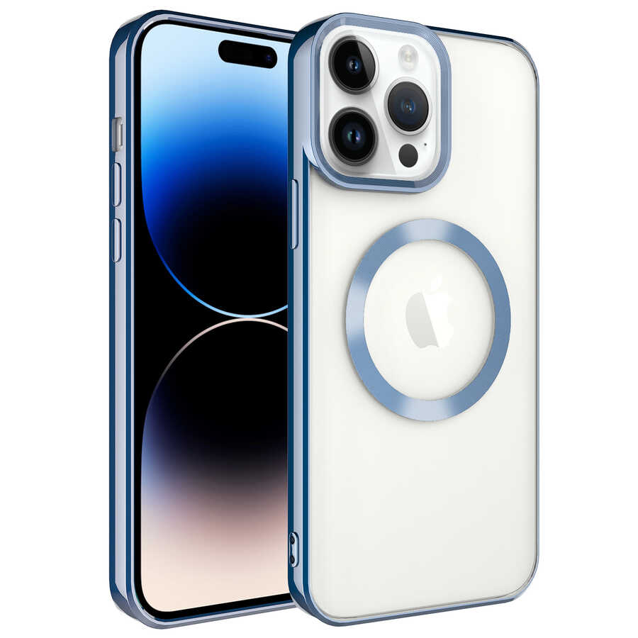 iPhone Uyumlu 14 Pro Max Kılıf M-safe Wireless Şarj Özellikli Zore Setro Silikon-Mavi