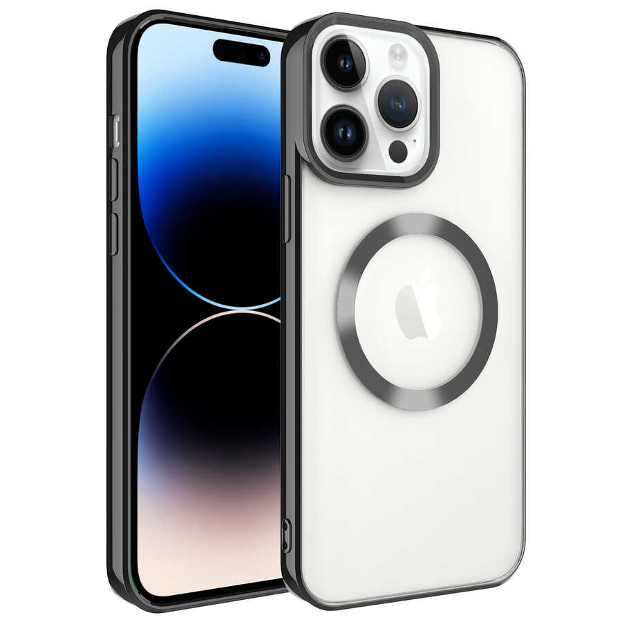 iPhone Uyumlu 14 Pro Max Kılıf M-safe Wireless Şarj Özellikli Zore Setro Silikon-Siyah
