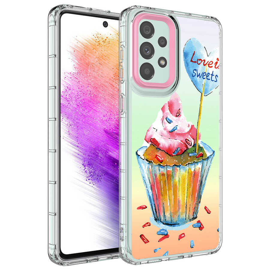 Galaxy Uyumlu A13 4G Kılıf Kamera Korumalı Renkli Desenli Sert Silikon Zore Korn Kapak-No15