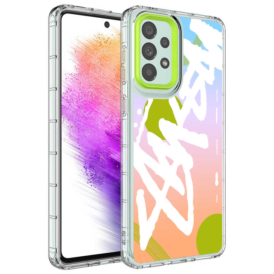 Galaxy Uyumlu A13 4G Kılıf Kamera Korumalı Renkli Desenli Sert Silikon Zore Korn Kapak-No2