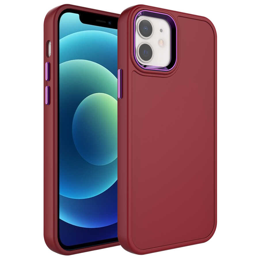 iPhone Uyumlu 11 Kılıf Metal Çerçeve ve Buton Tasarımlı Sert Zore Botox Kapak-Koyu mor
