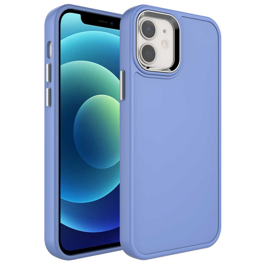 iPhone Uyumlu 11 Kılıf Metal Çerçeve ve Buton Tasarımlı Sert Zore Botox Kapak-Lavendery gray