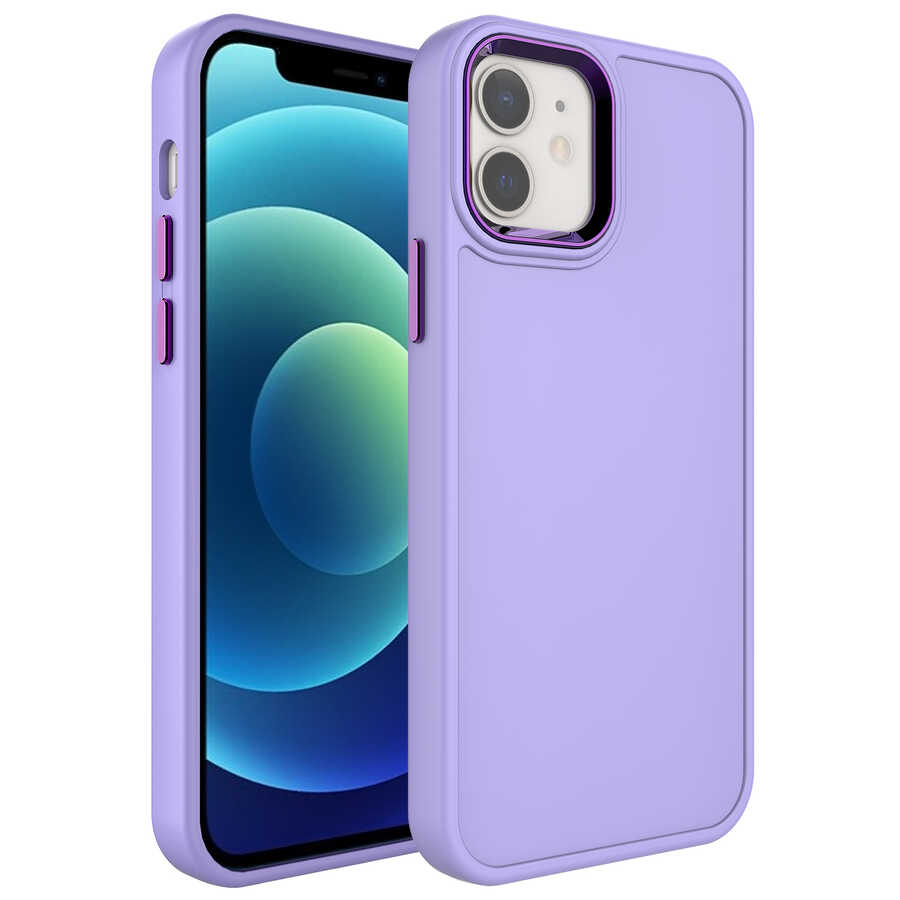iPhone Uyumlu 11 Kılıf Metal Çerçeve ve Buton Tasarımlı Sert Zore Botox Kapak-Lila