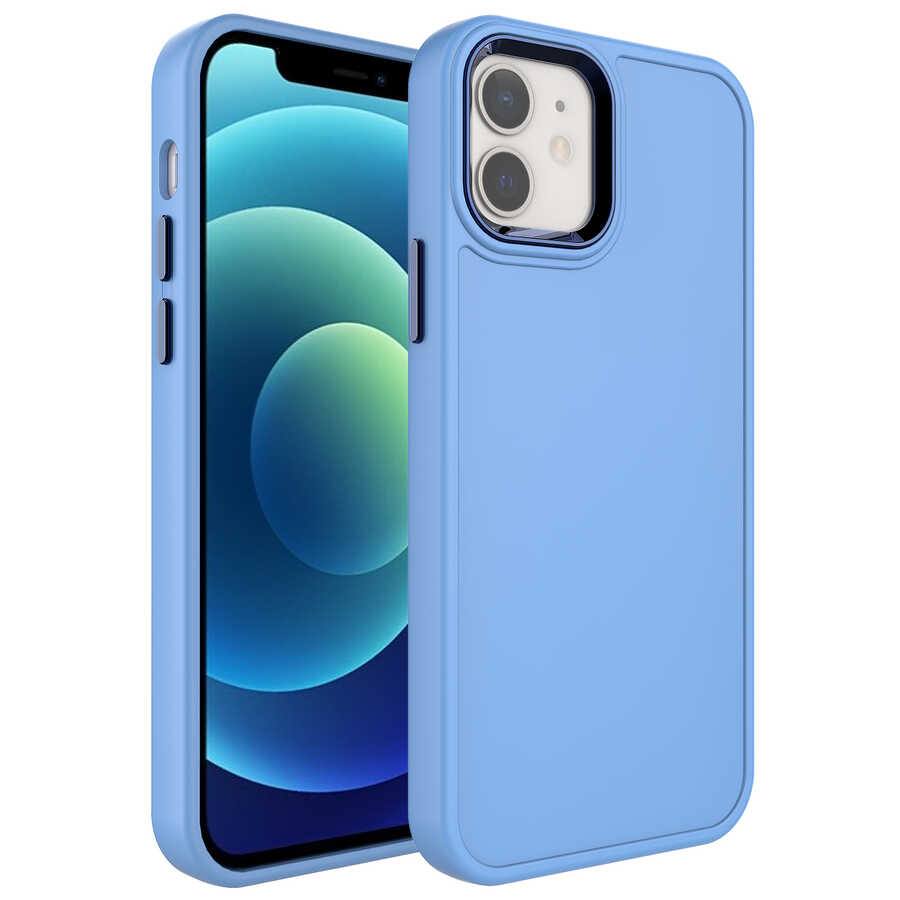 iPhone Uyumlu 11 Kılıf Metal Çerçeve ve Buton Tasarımlı Sert Zore Botox Kapak-Mavi