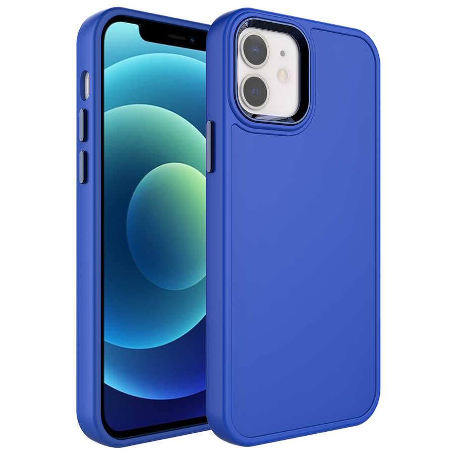 iPhone Uyumlu 11 Kılıf Metal Çerçeve ve Buton Tasarımlı Sert Zore Botox Kapak-Saks mavi
