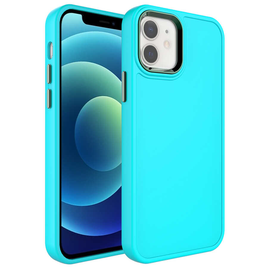 iPhone Uyumlu 11 Kılıf Metal Çerçeve ve Buton Tasarımlı Sert Zore Botox Kapak-Turkuaz