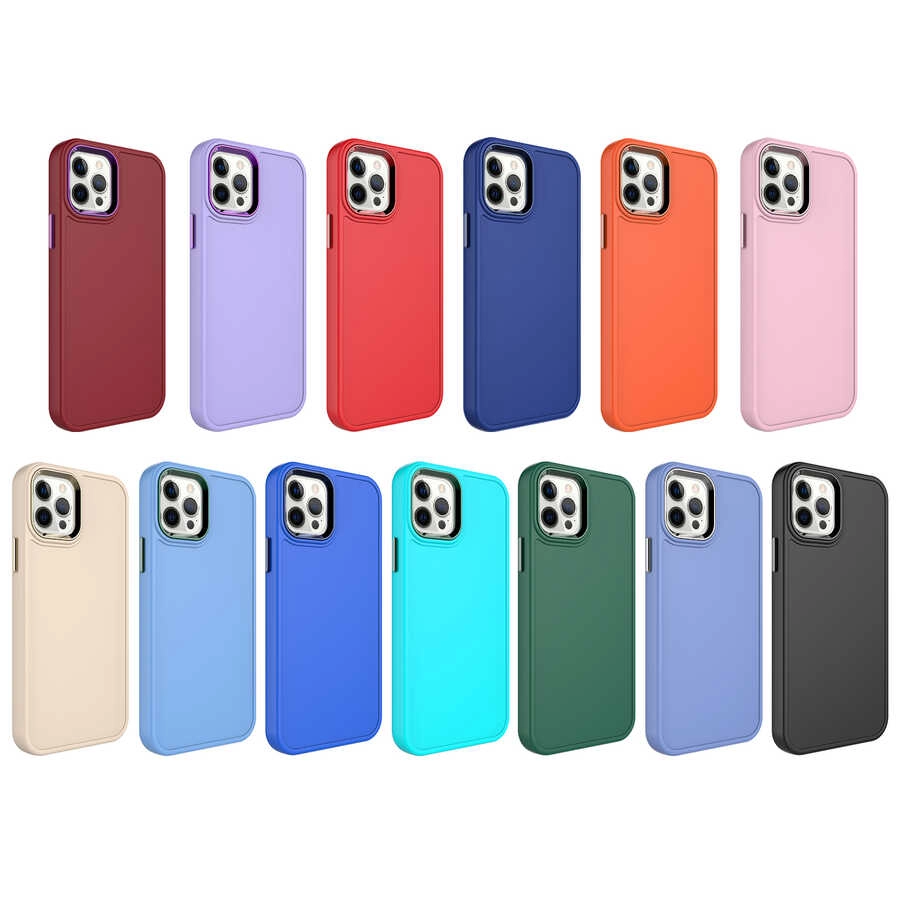 iPhone Uyumlu 12 Pro Max Kılıf Metal Çerçeve ve Buton Tasarımlı Sert Zore Botox Kapak