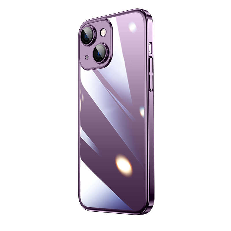 iPhone Uyumlu 14 Plus Kılıf Sert PC Renkli Çerçeveli Zore Riksos Kapak-Derin mor