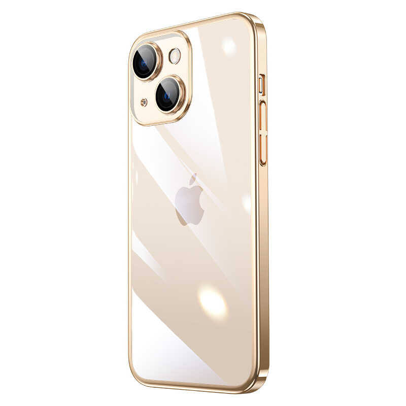 iPhone Uyumlu 14 Plus Kılıf Sert PC Renkli Çerçeveli Zore Riksos Kapak-Gold