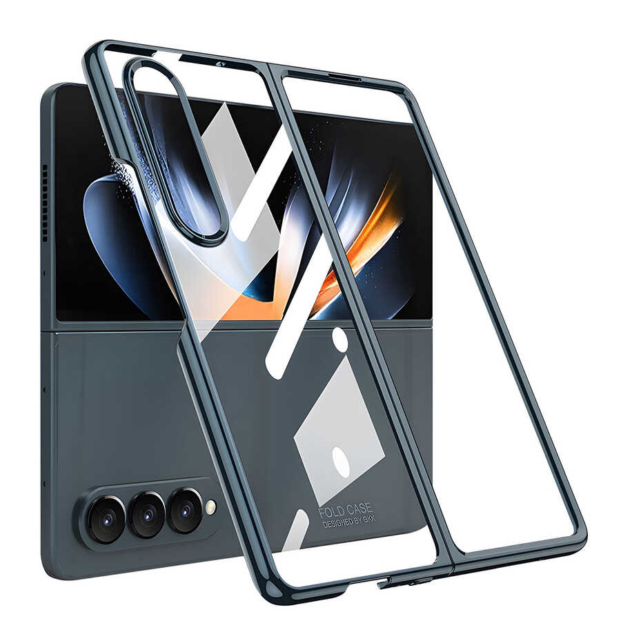 Galaxy Uyumlu Z Fold 4 Kılıf Zore Full Camlı Kıpta Kapak-Gümüş yeşili