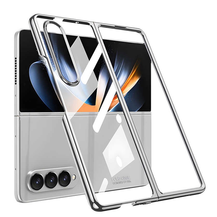 Galaxy Uyumlu Z Fold 4 Kılıf Zore Full Camlı Kıpta Kapak-Gümüş