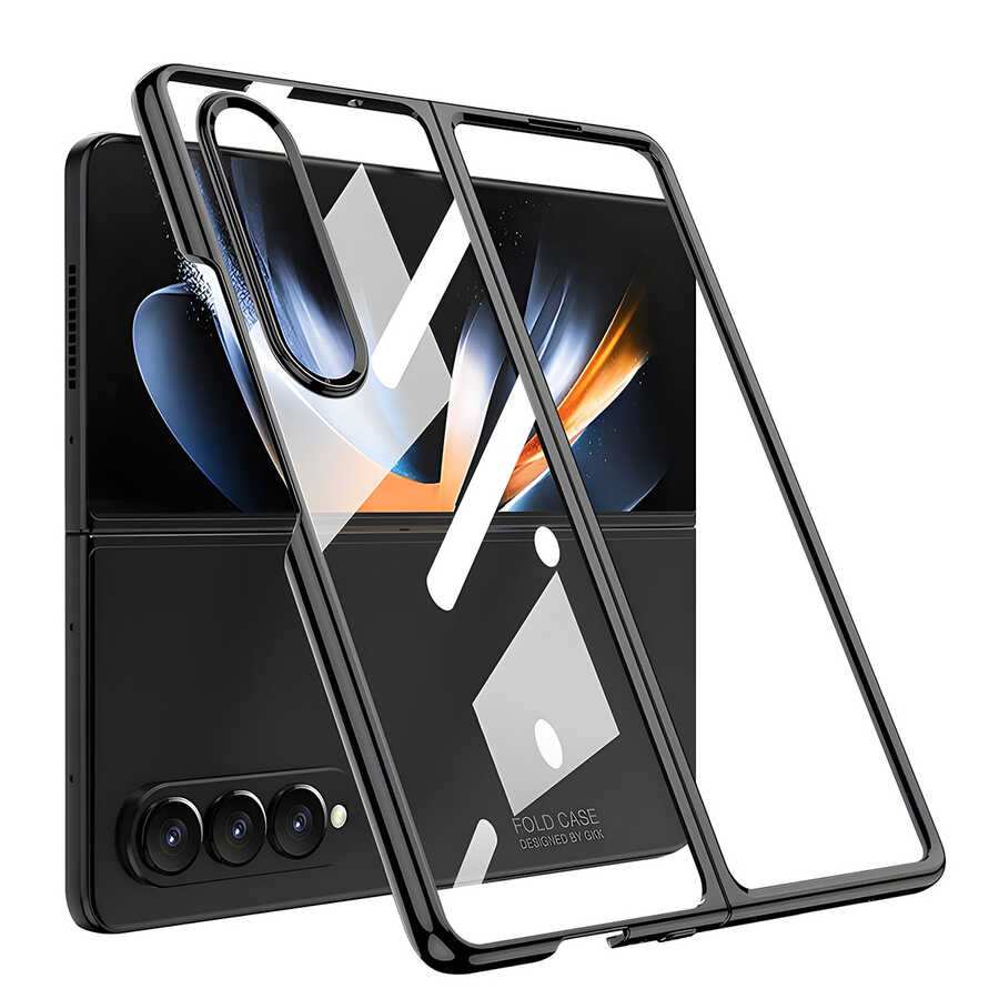 Galaxy Uyumlu Z Fold 4 Kılıf Zore Full Camlı Kıpta Kapak-Siyah