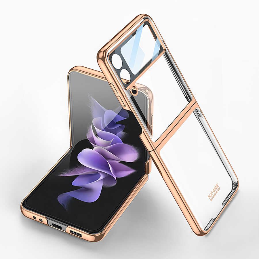 Galaxy Uyumlu Z Flip 4 Kılıf Zore Kıpta Lensli Kapak-Gold