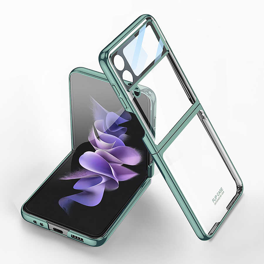 Galaxy Uyumlu Z Flip 4 Kılıf Zore Kıpta Lensli Kapak-Koyu yeşil