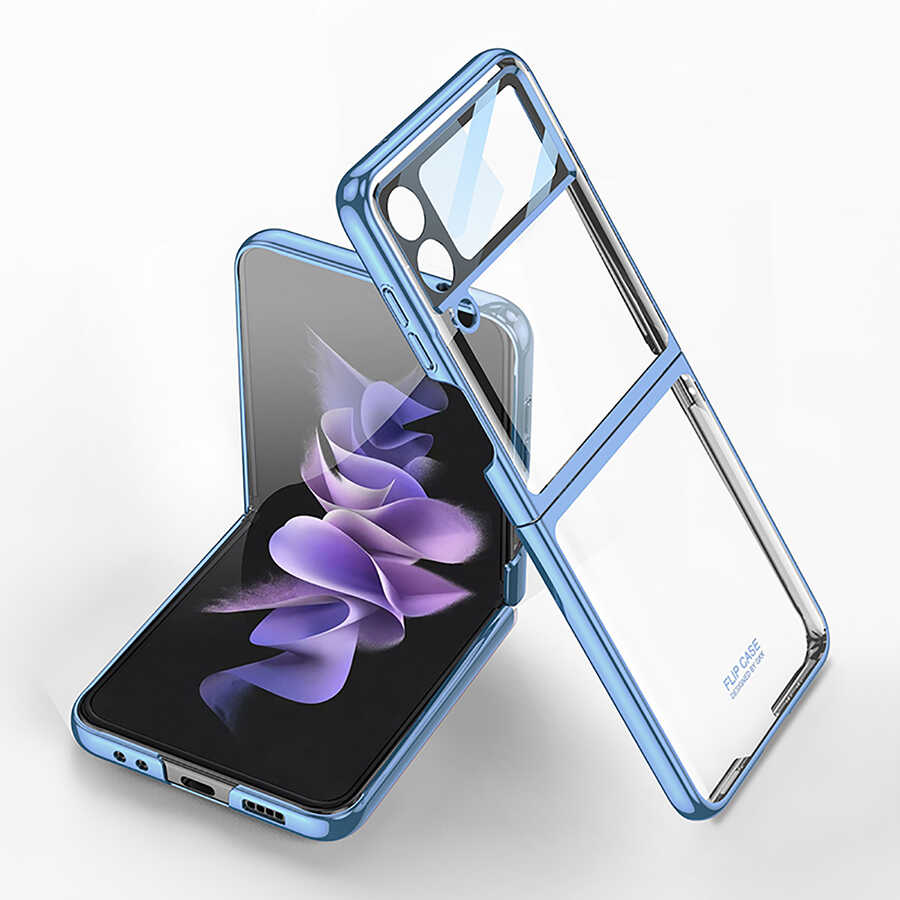 Galaxy Uyumlu Z Flip 4 Kılıf Zore Kıpta Lensli Kapak-Mavi açık