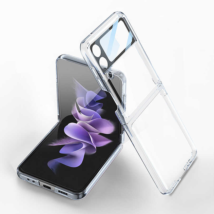 Galaxy Uyumlu Z Flip 4 Kılıf Zore Kıpta Lensli Kapak-Renksiz