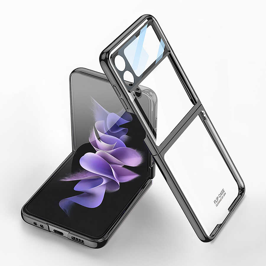 Galaxy Uyumlu Z Flip 4 Kılıf Zore Kıpta Lensli Kapak-Siyah