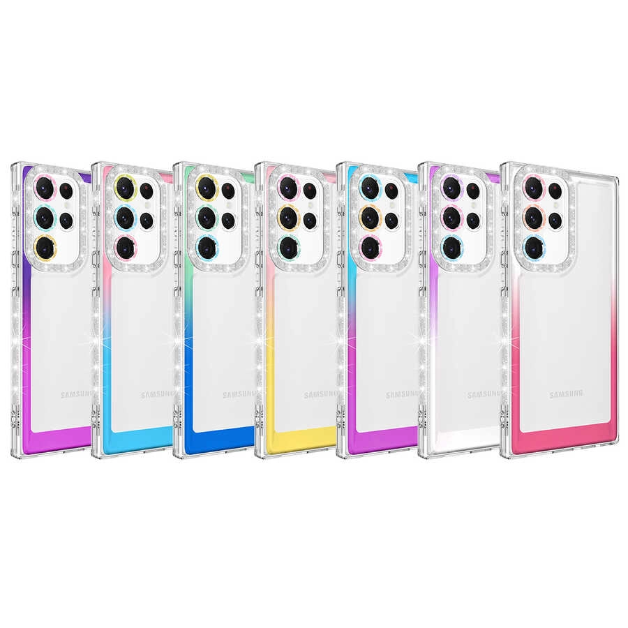 Galaxy Uyumlu S22 Ultra Kılıf Simli ve Renk Geçiş Tasarımlı Lens Korumalı Zore Park Kapak