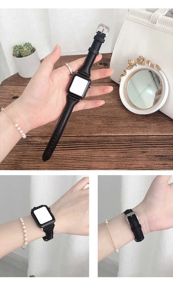 ​​​  Watch Ultra 49mm Kordon KRD-28 Deri Strap Kayış-Beyaz