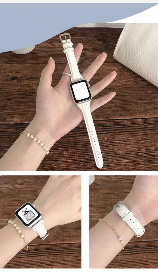​​​  Watch Ultra 49mm Kordon KRD-28 Deri Strap Kayış-Beyaz
