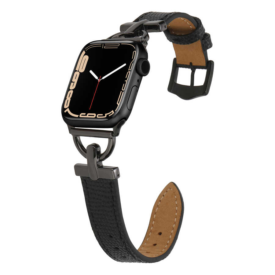 ​​​Apple Watch Ultra 49mm Kordon KRD-53 Deri Strap Kayış-Siyah