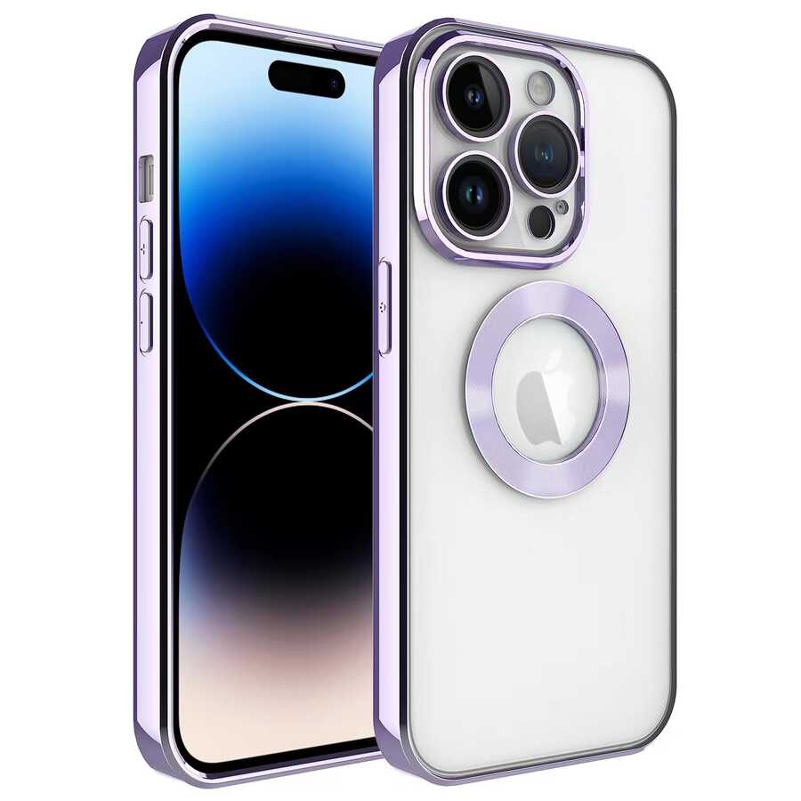 iPhone Uyumlu 14 Pro Kılıf Kamera Korumalı Logo Gösteren Zore Omega Kapak-Lila
