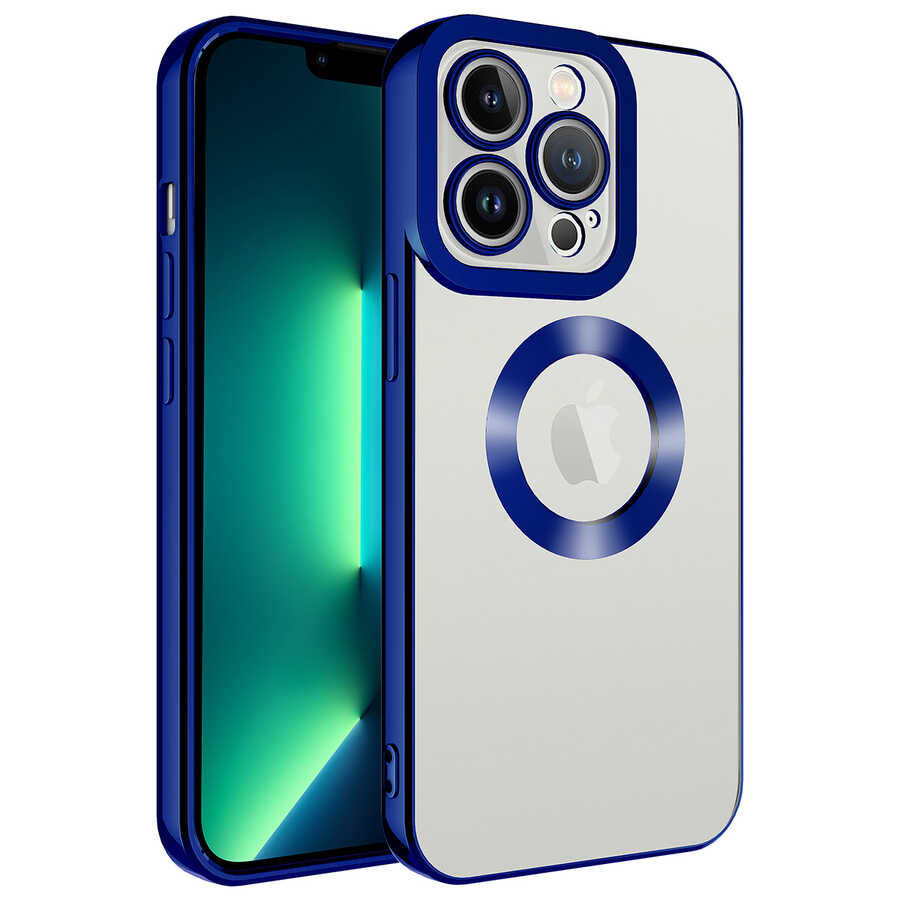 iPhone Uyumlu 14 Pro Kılıf Kamera Korumalı Logo Gösteren Zore Omega Kapak-Mavi
