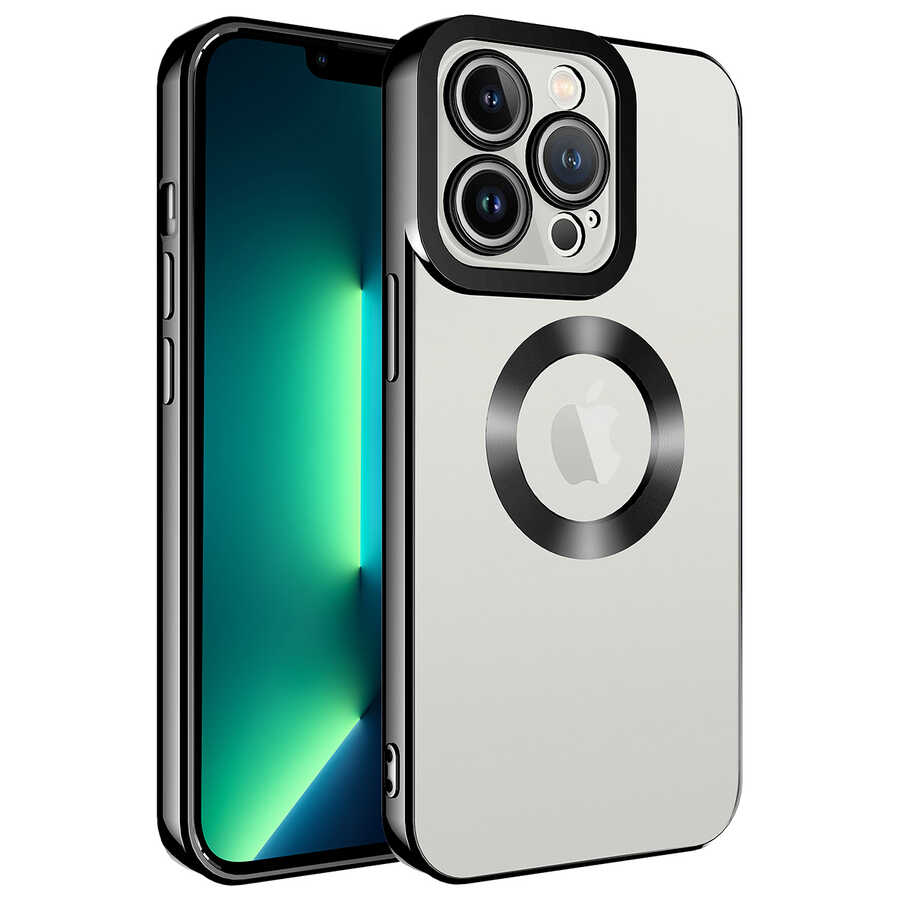 iPhone Uyumlu 14 Pro Kılıf Kamera Korumalı Logo Gösteren Zore Omega Kapak-Siyah