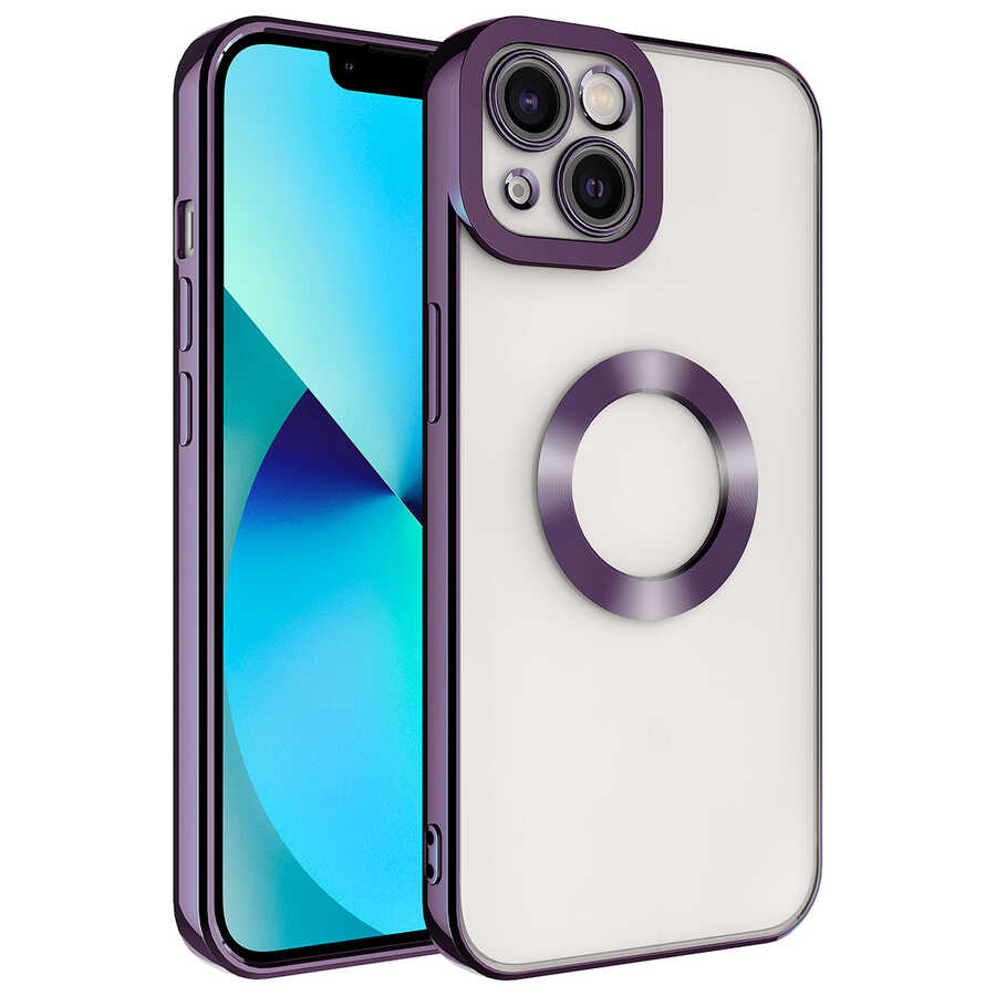 iPhone Uyumlu 14 Plus Kılıf Kamera Korumalı Logo Gösteren Zore Omega Kapak-Derin mor