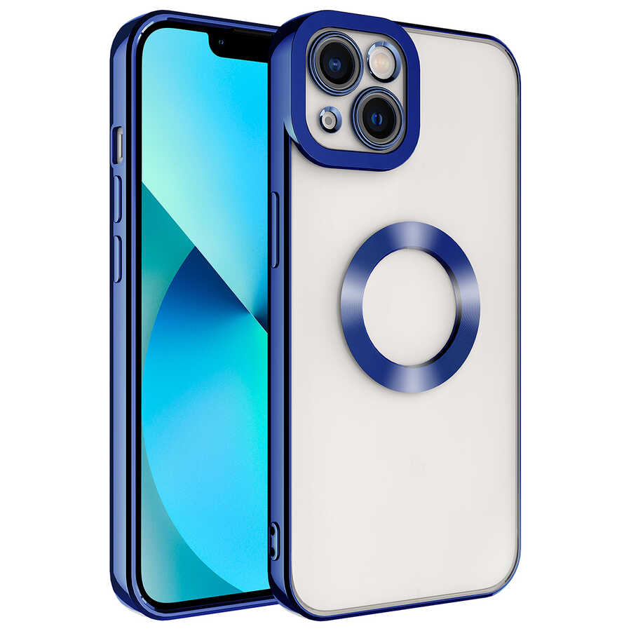 iPhone Uyumlu 14 Plus Kılıf Kamera Korumalı Logo Gösteren Zore Omega Kapak-Mavi