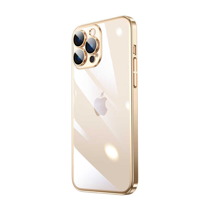 iPhone Uyumlu 13 Pro Max Kılıf Sert PC Renkli Çerçeveli Zore Riksos Kapak-Gold