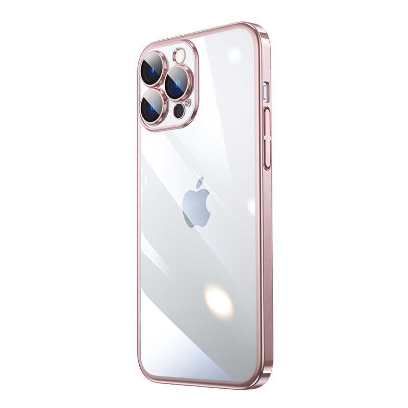iPhone Uyumlu 13 Pro Max Kılıf Sert PC Renkli Çerçeveli Zore Riksos Kapak-Rose gold