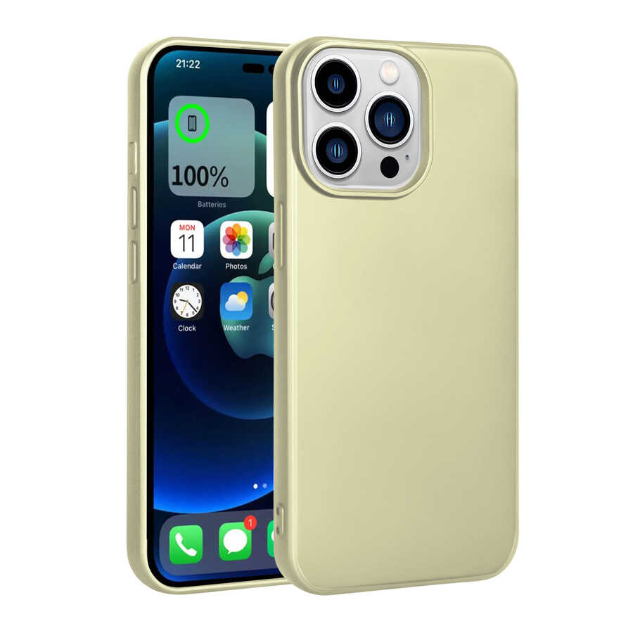 iPhone Uyumlu 14 Pro Max Kılıf Zore Premier Silikon Kapak-Gold