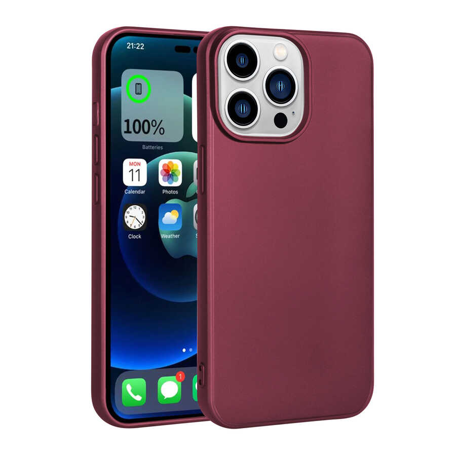 iPhone Uyumlu 14 Pro Max Kılıf Zore Premier Silikon Kapak-Mürdüm