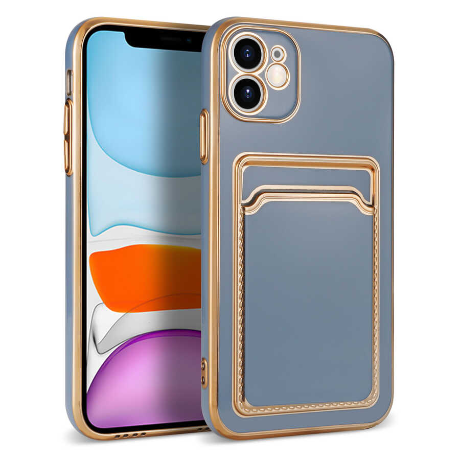 iPhone Uyumlu 12 Kılıf Zore Bark Kartlıklı Kapak-Mavi