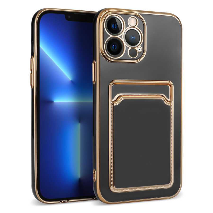 iPhone Uyumlu 12 Pro Kılıf Zore Bark Kartlıklı Kapak-Siyah