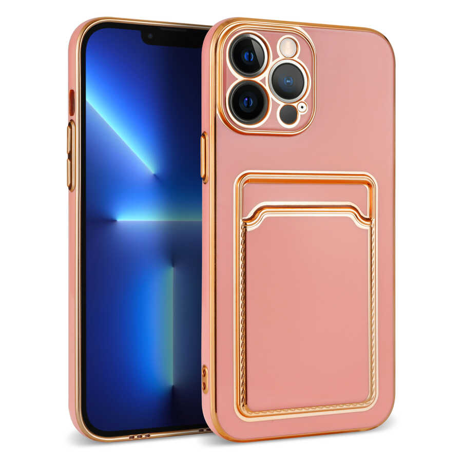 iPhone Uyumlu 12 Pro Max Kılıf Zore Bark Kartlıklı Kapak-Rose gold