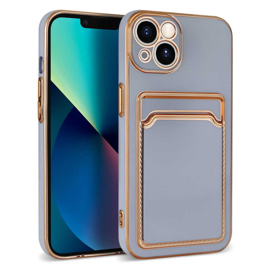 iPhone Uyumlu 13 Kılıf Zore Bark Kartlıklı Kapak-Lila