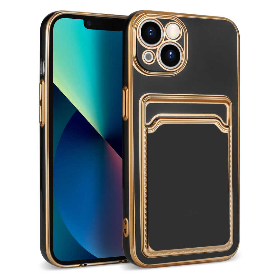 iPhone Uyumlu 13 Kılıf Zore Bark Kartlıklı Kapak-Siyah