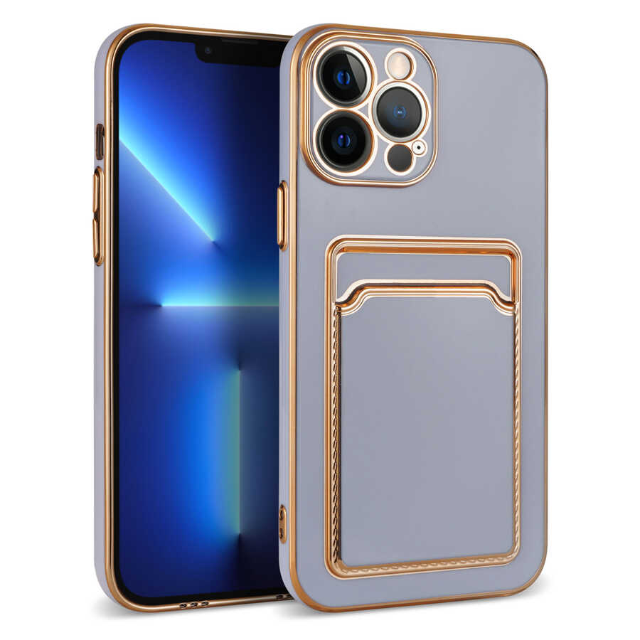 iPhone Uyumlu 13 Pro Kılıf Zore Bark Kartlıklı Kapak-Lila