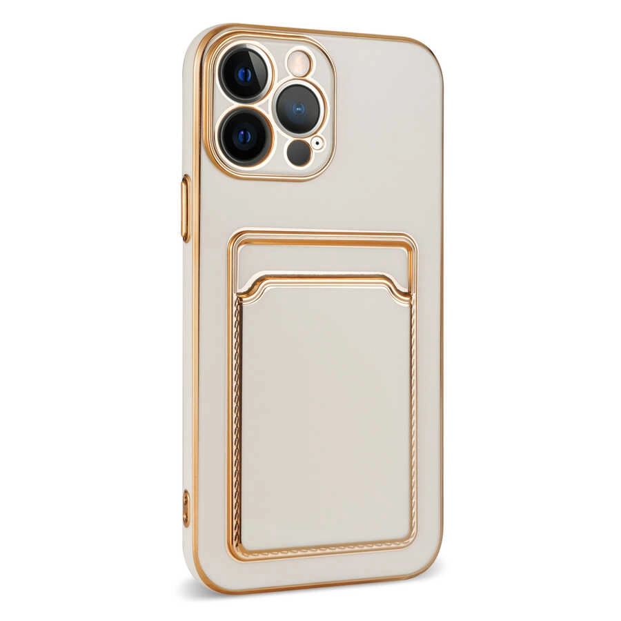 iPhone Uyumlu 13 Pro Max Kılıf Zore Bark Kartlıklı Kapak-Beyaz