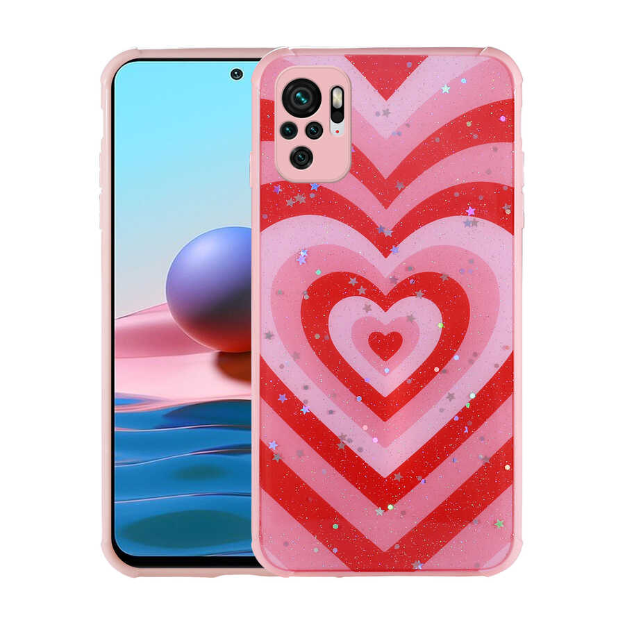Xiaomi Uyumlu  Poco M5S Kılıf Simli Desenli Kamera Korumalı Parlak Zore Popy Kapak-Kalp