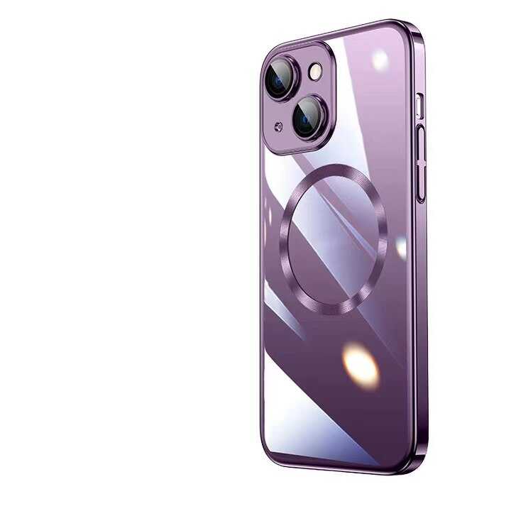 iPhone Uyumlu 14 Kılıf Wireless Şarj Özellikli Sert PC Zore Riksos M-safe Kapak-Derin mor
