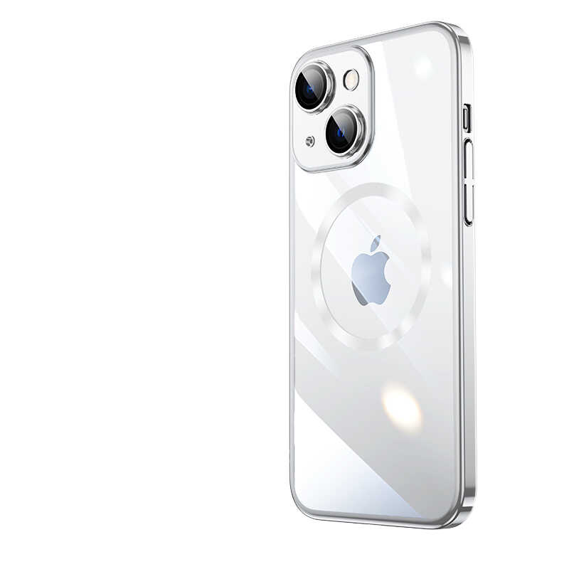 iPhone Uyumlu 14 Kılıf Wireless Şarj Özellikli Sert PC Zore Riksos M-safe Kapak-Gümüş