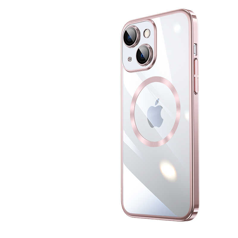 iPhone Uyumlu 14 Kılıf Wireless Şarj Özellikli Sert PC Zore Riksos M-safe Kapak-Rose gold