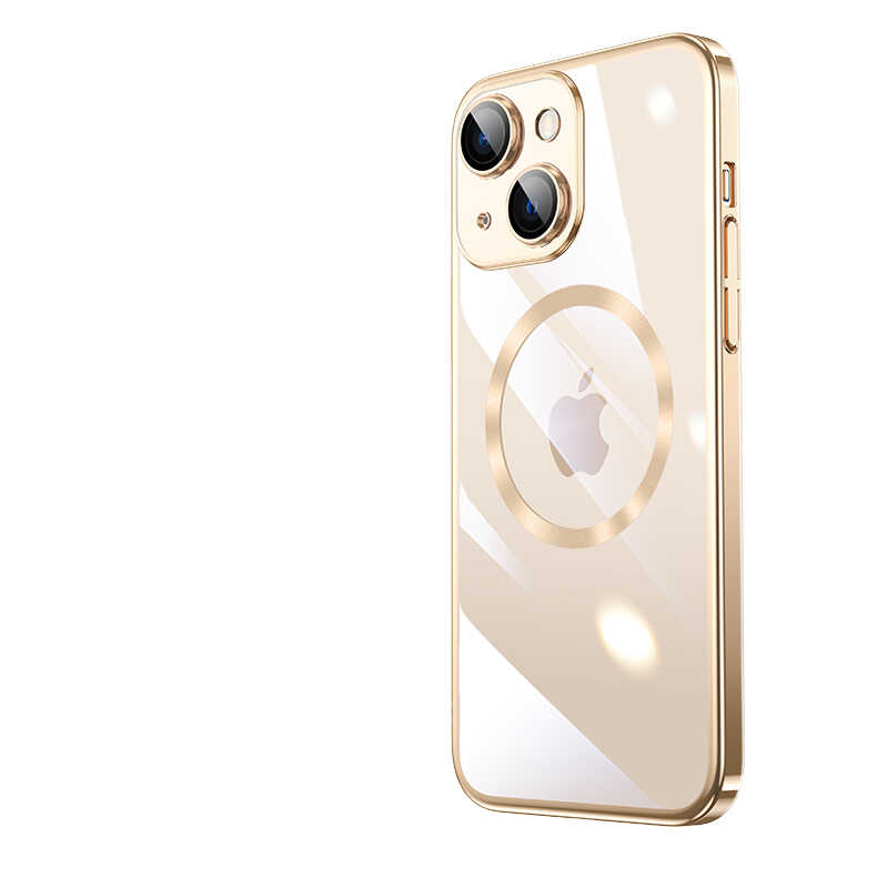 iPhone Uyumlu 13 Kılıf Wireless Şarj Özellikli Sert PC Zore Riksos M-safe Kapak-Gold