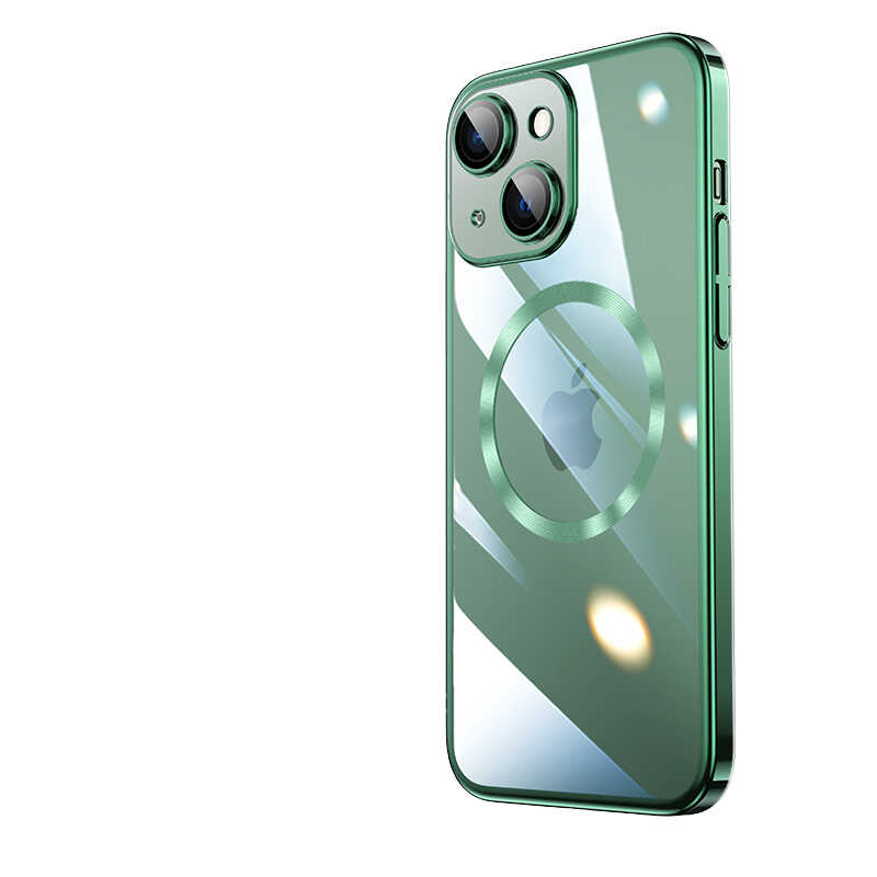 iPhone Uyumlu 13 Kılıf Wireless Şarj Özellikli Sert PC Zore Riksos M-safe Kapak-Koyu yeşil