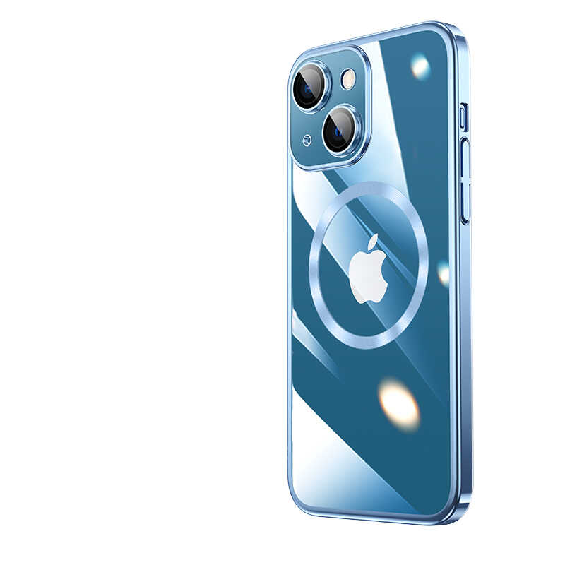 iPhone Uyumlu 13 Kılıf Wireless Şarj Özellikli Sert PC Zore Riksos M-safe Kapak-Mavi