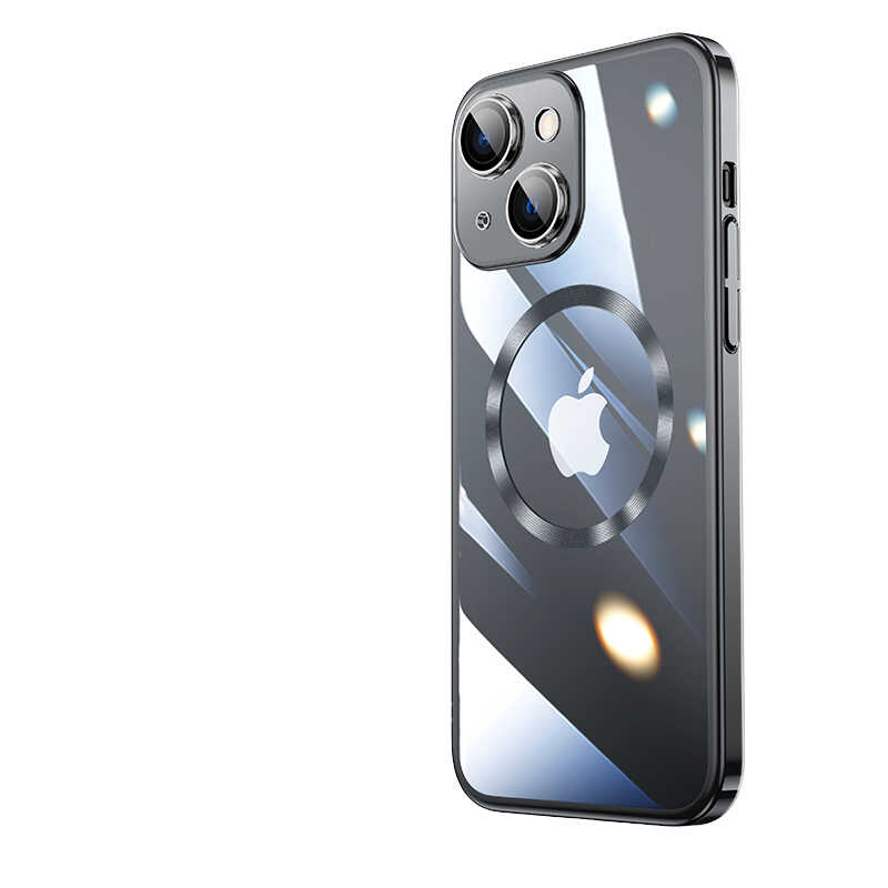 iPhone Uyumlu 13 Kılıf Wireless Şarj Özellikli Sert PC Zore Riksos M-safe Kapak-Siyah